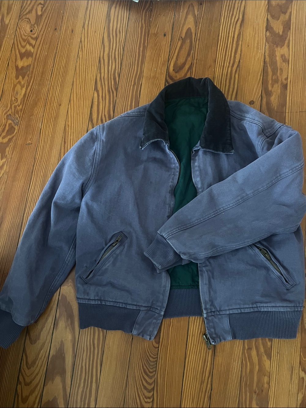Men's Navy Blue Bomber Jacket with Black Corduroy Collar